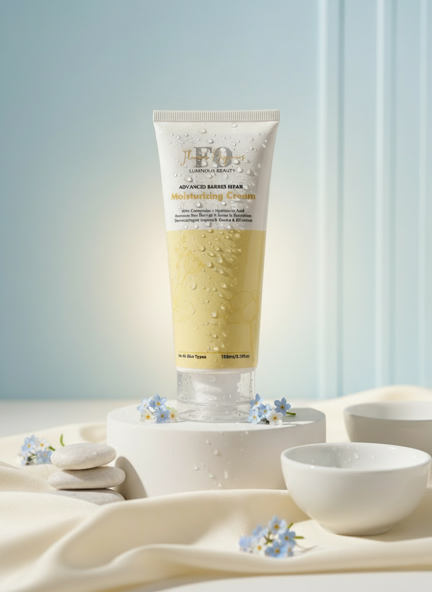 Advanced Barrier Repair Moisturizing Cream with transparent cap in spa setting
