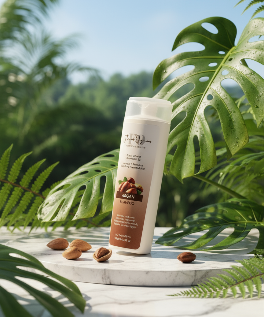Argan Shampoo in fresh new setting