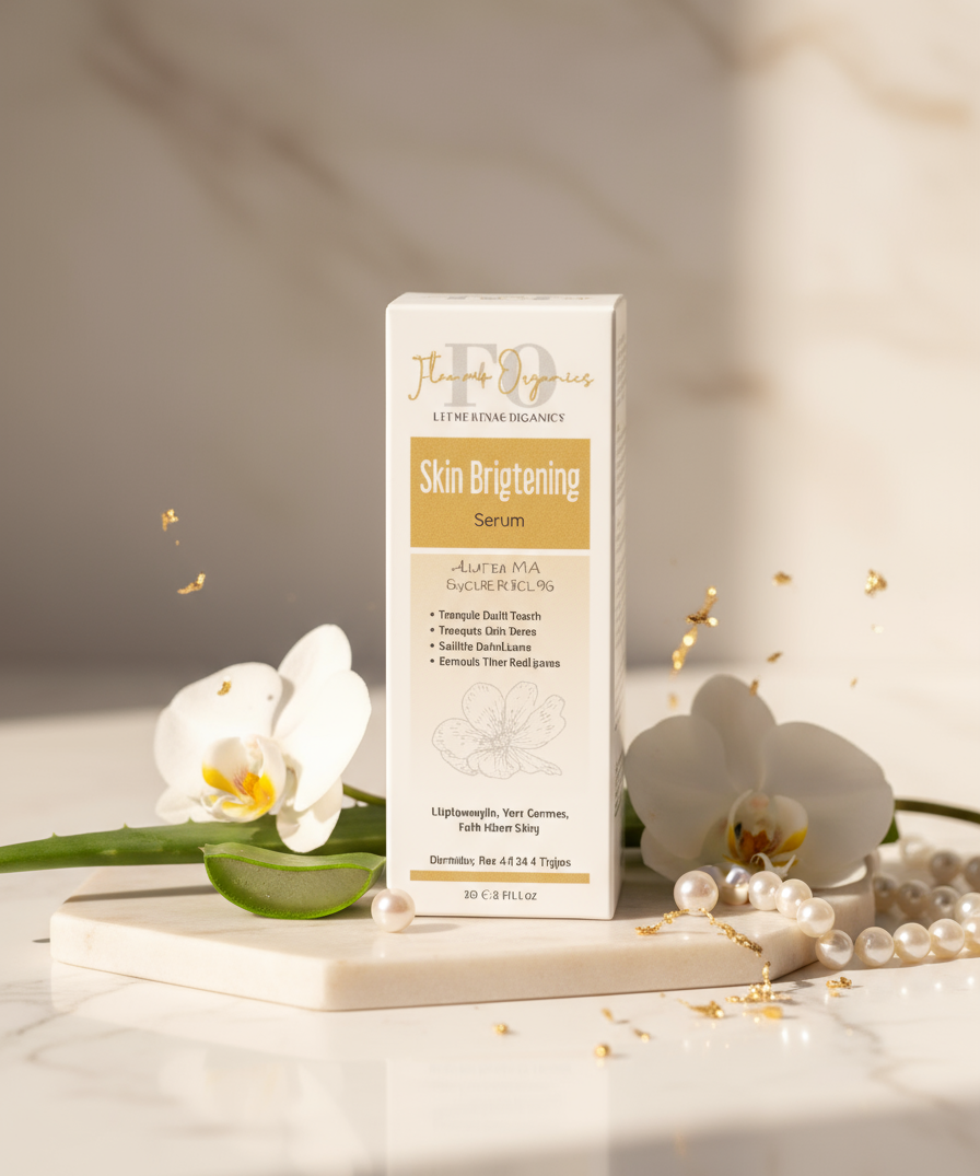 Skin Brightening Serum outer carton in elegant setting