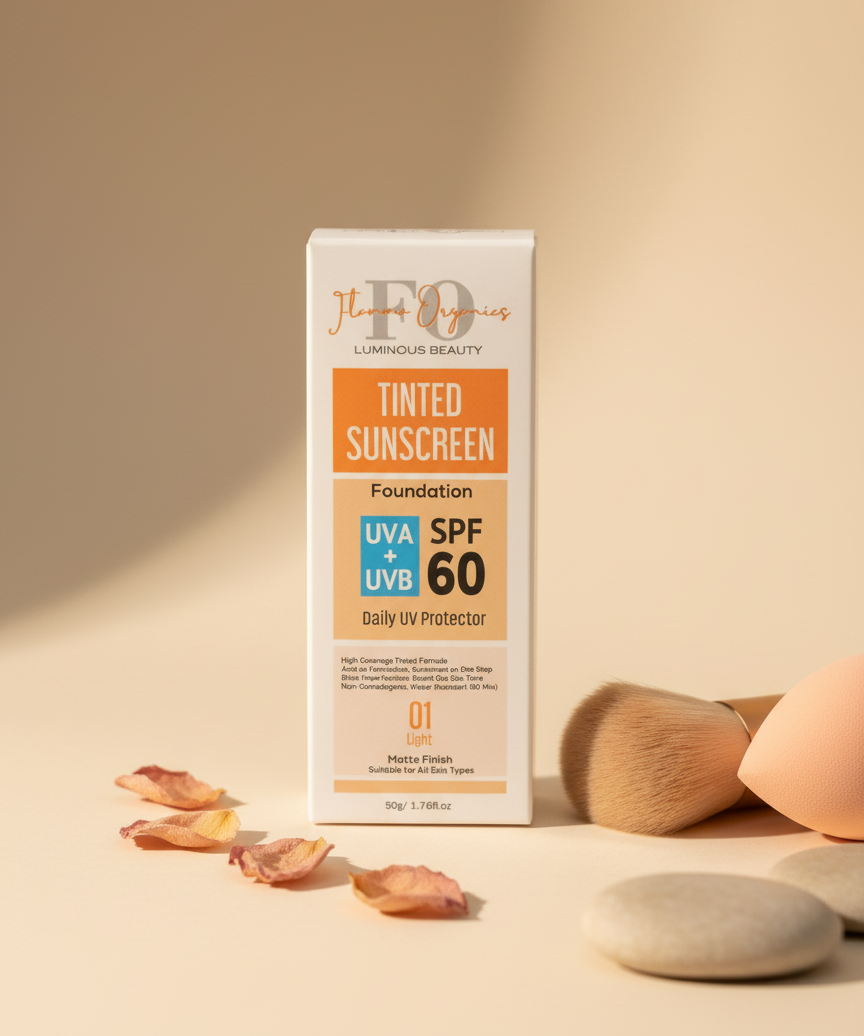 SPF 60 Tinted Sunscreen Foundation in elegant beauty setting