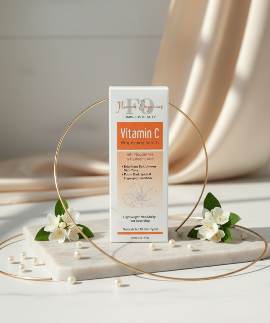 Vitamin C Brightening Serum box in elegant setting