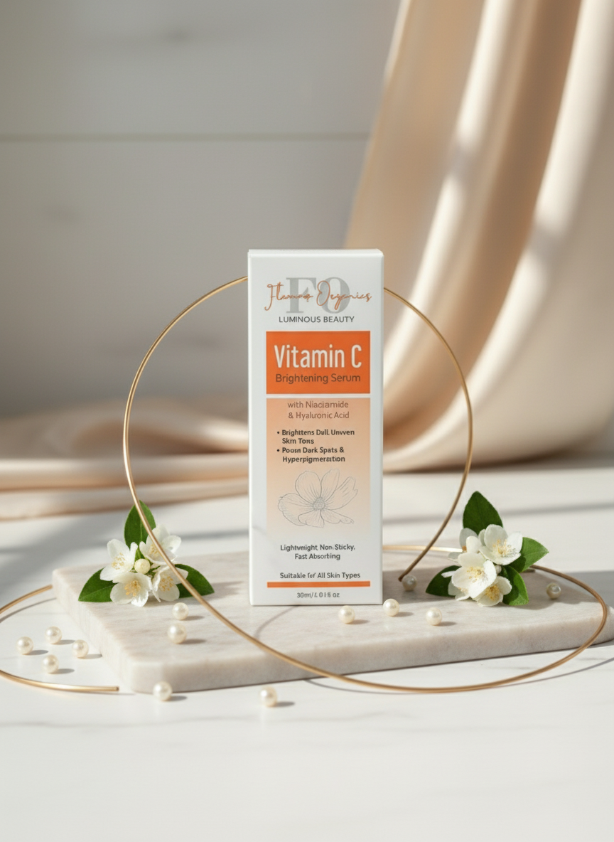 Vitamin C Brightening Serum box in elegant setting